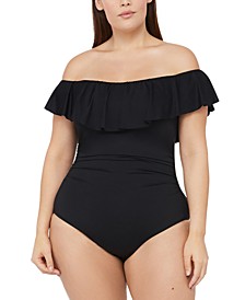 Plus Size Island Goddess Off-the-Shoulder One-Piece Swimsuit