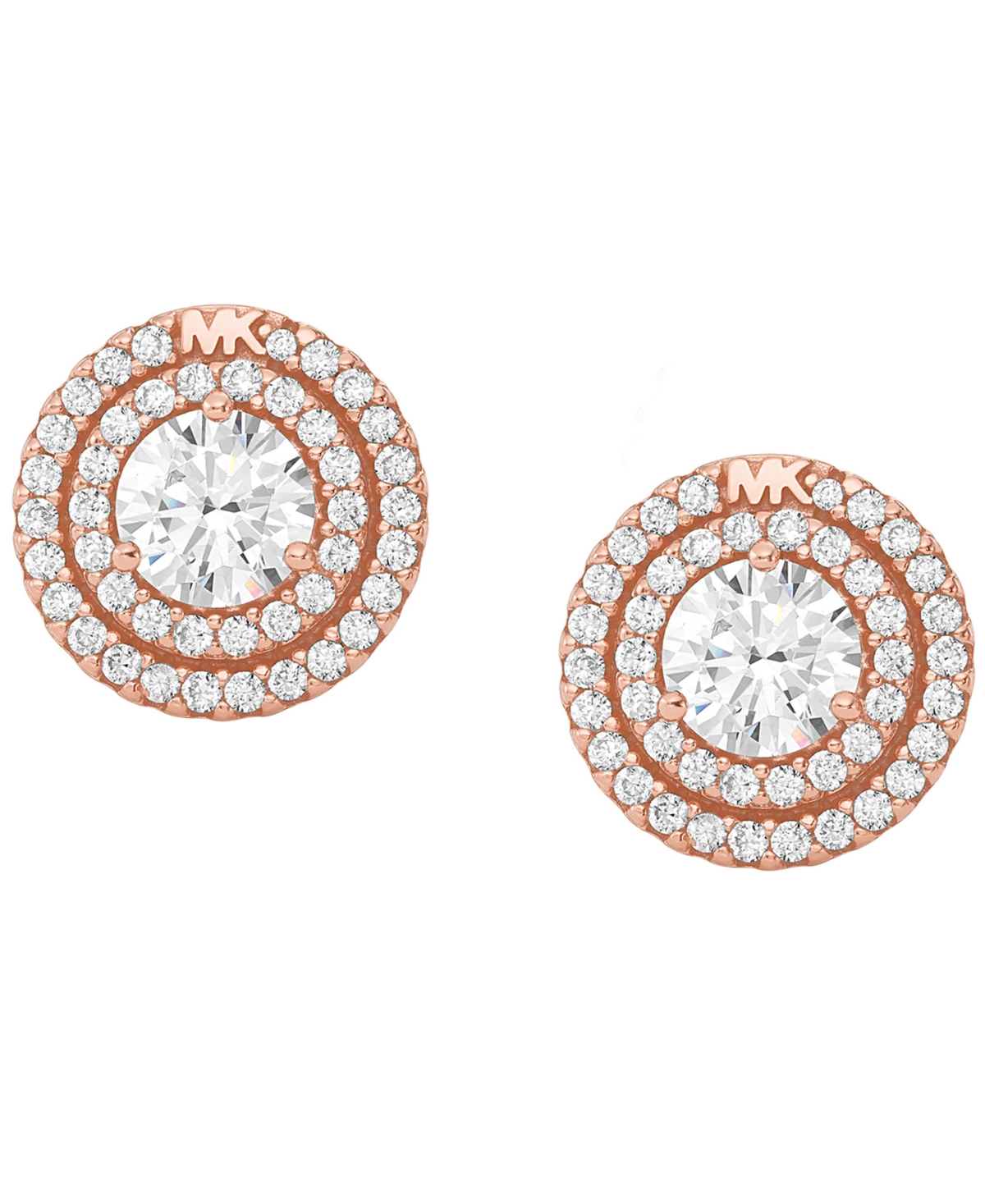 Michael Kors Sterling Silver Pave Halo Stud Earrings In Rose Gold Plating