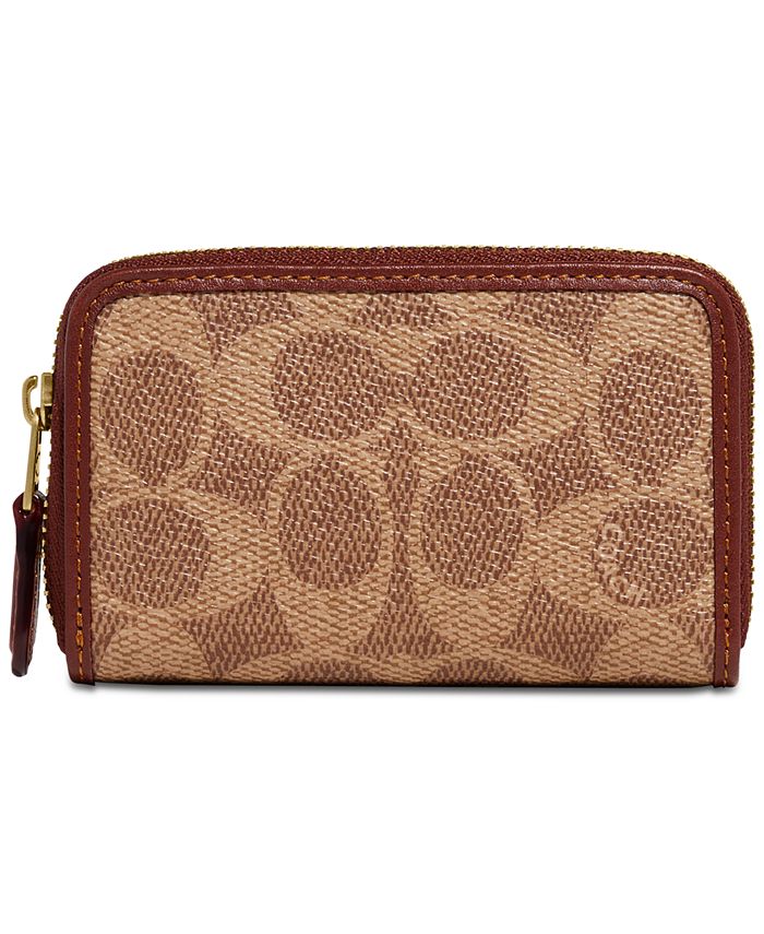 COACH Coated Canvas Signature Small Zip Around Card Case - Macy's