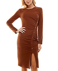 Juniors' Ruched Button-Front Dress