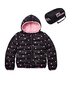 Big Girls All-over Printed Packable Jacket with Bag, 2 Piece Set
