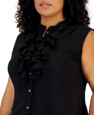Kasper Plus Size Ruffled Button-Up Blouse