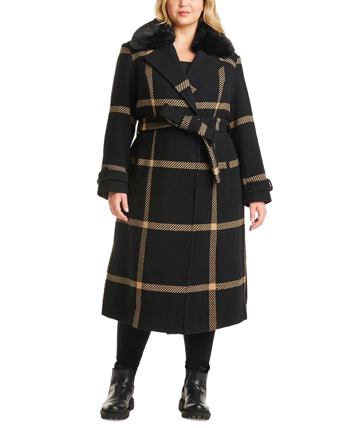 Vince Camuto Womens Wool Coat with Faux Fur Collar 