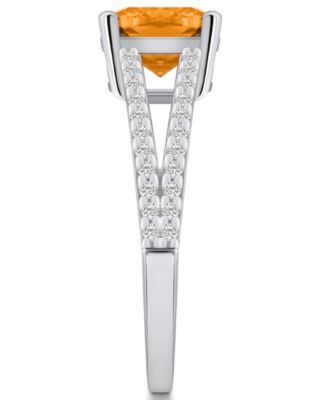 Citrine and Diamond Accent Ring in 14K White Gold