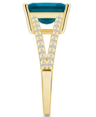 London Blue Topaz and Diamond Accent Ring in 14K Yellow Gold