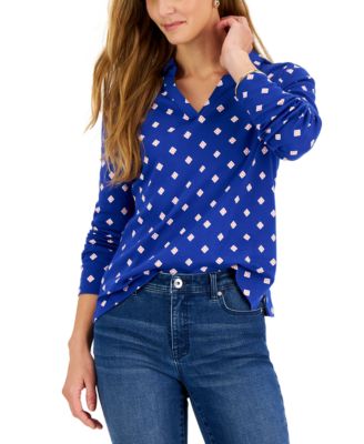 Charter Club - Petite Long Sleeve Diamond Print Top