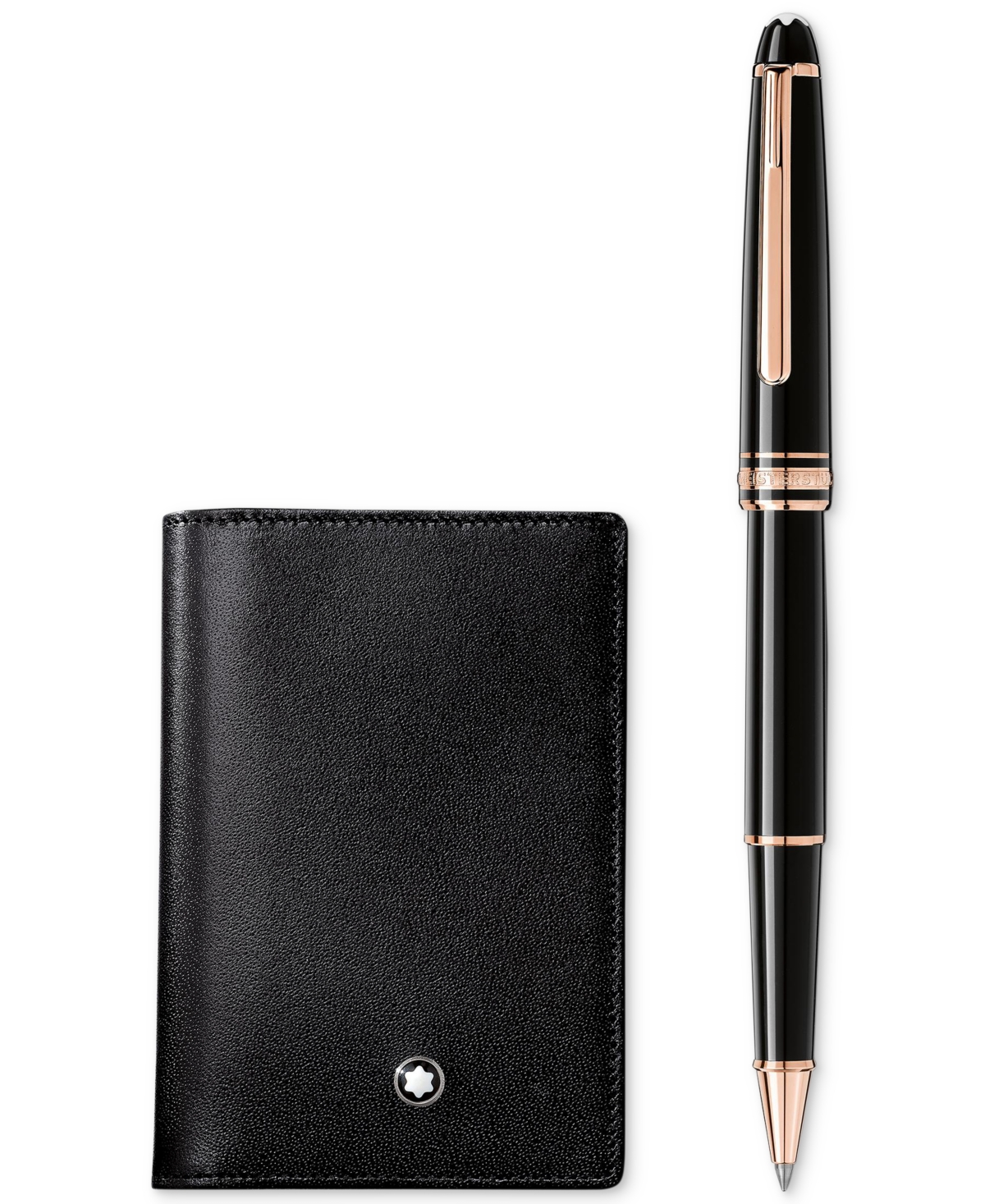 Montblanc Meisterstuck Classique Rollerball Pen & Business Card Holder Set In Black