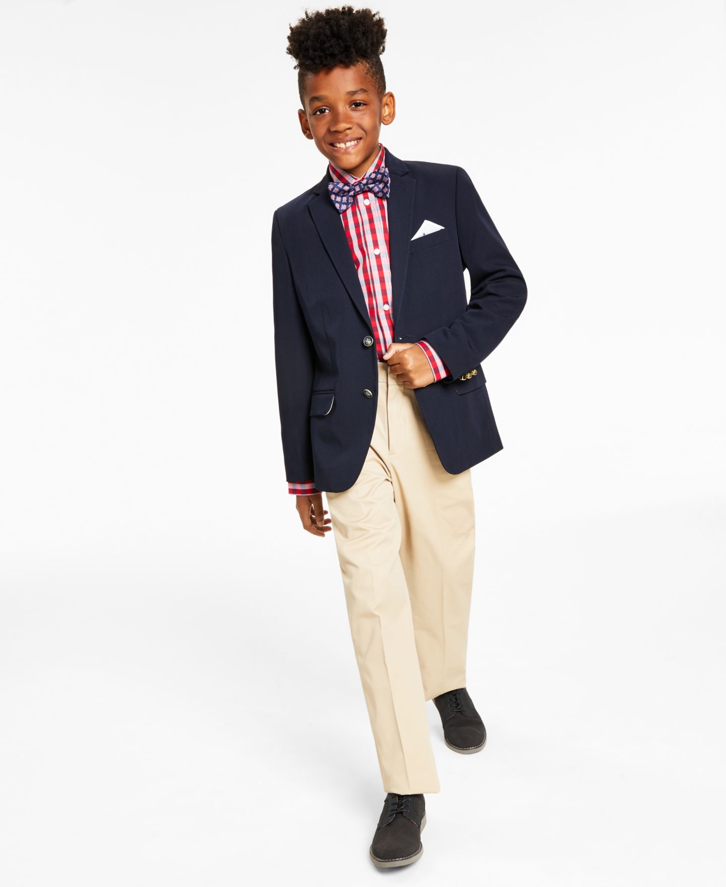 Пиджак Tommy Hilfiger Blazer, Plaid Shirt, Pants & Bowtie Separates для мальчиков, цвет: Тёмно-синий — фото 1