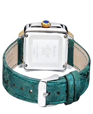 Women's Bari Tortoise Swiss Quartz Italian Green Leather Strap Watch 34mm