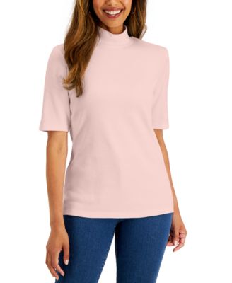 Karen Scott Petite Cotton Mock Neck Elbow Sleeve Top Created for Macy s Macy s