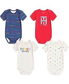 Baby Boys Colorful Logo Short Sleeves Bodysuits Set, Pack of 4