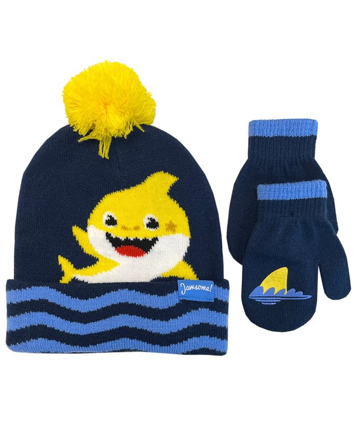 ABG Accessories Toddler Boys Baby Shark Hat and Mitten Set, 2Piece