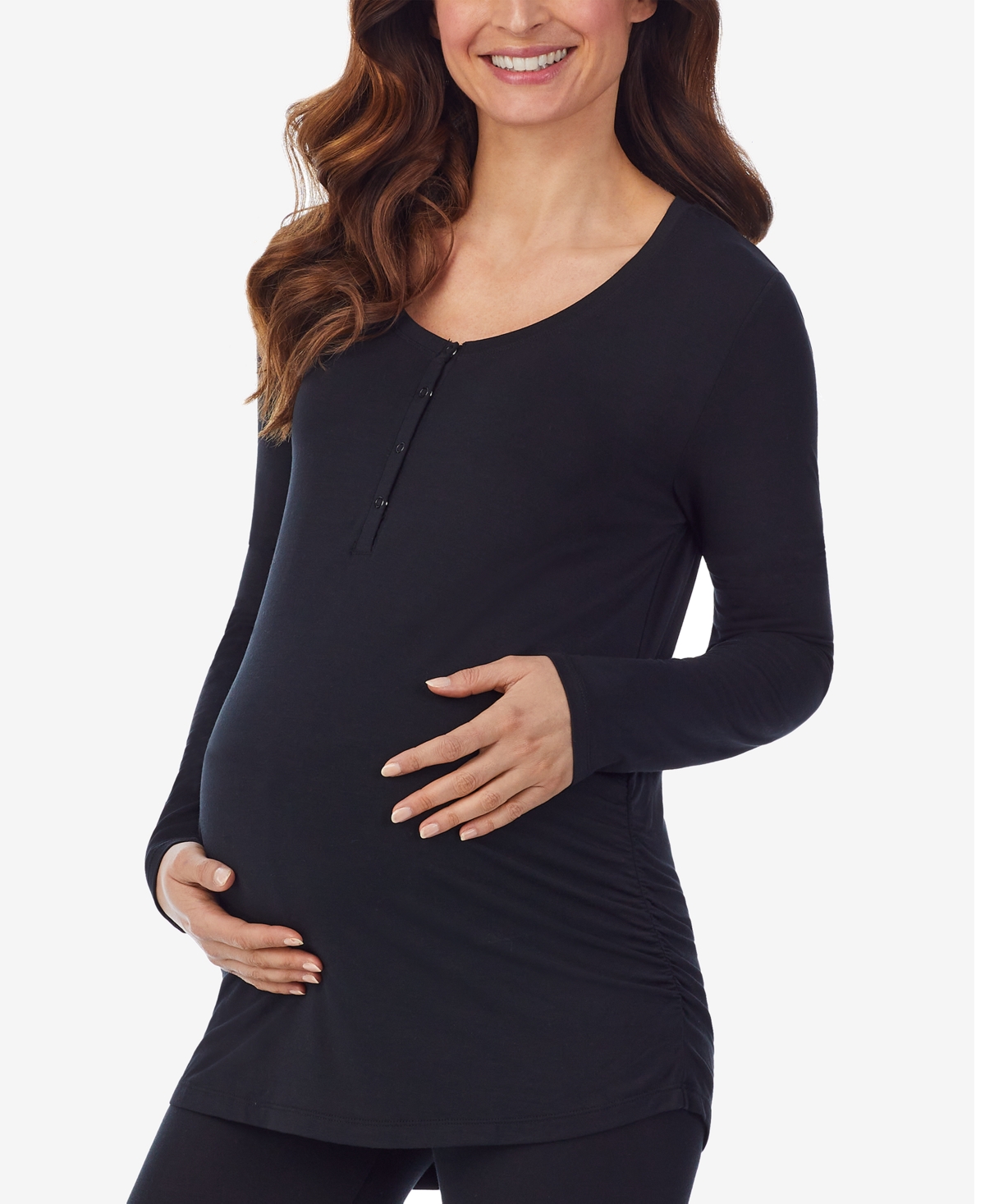 Women's Softwear with Stretch Maternity Long Sleeve Henley - Black