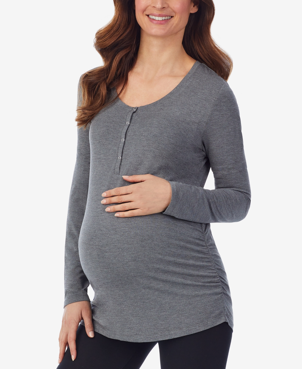 Cuddl Duds Women's Softwear With Stretch Maternity Long Sleeve Henley In Charcoal