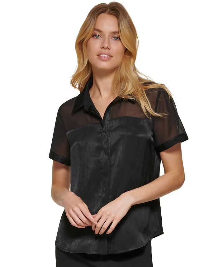 DKNY Women's SheerSleeve Shirt Macy's