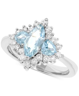 Macy's Aquamarine (1-1/5 Ct. T.w.) & Diamond (3/8 Ct. T.w.) Ring In 14k ...