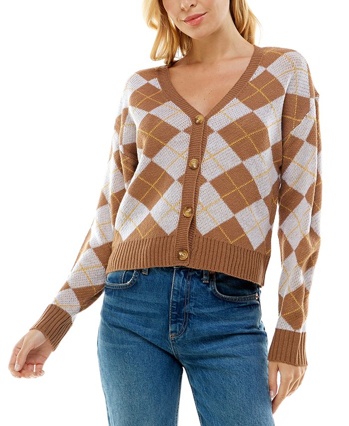 Women's argyle hotsell cardigan sweater
