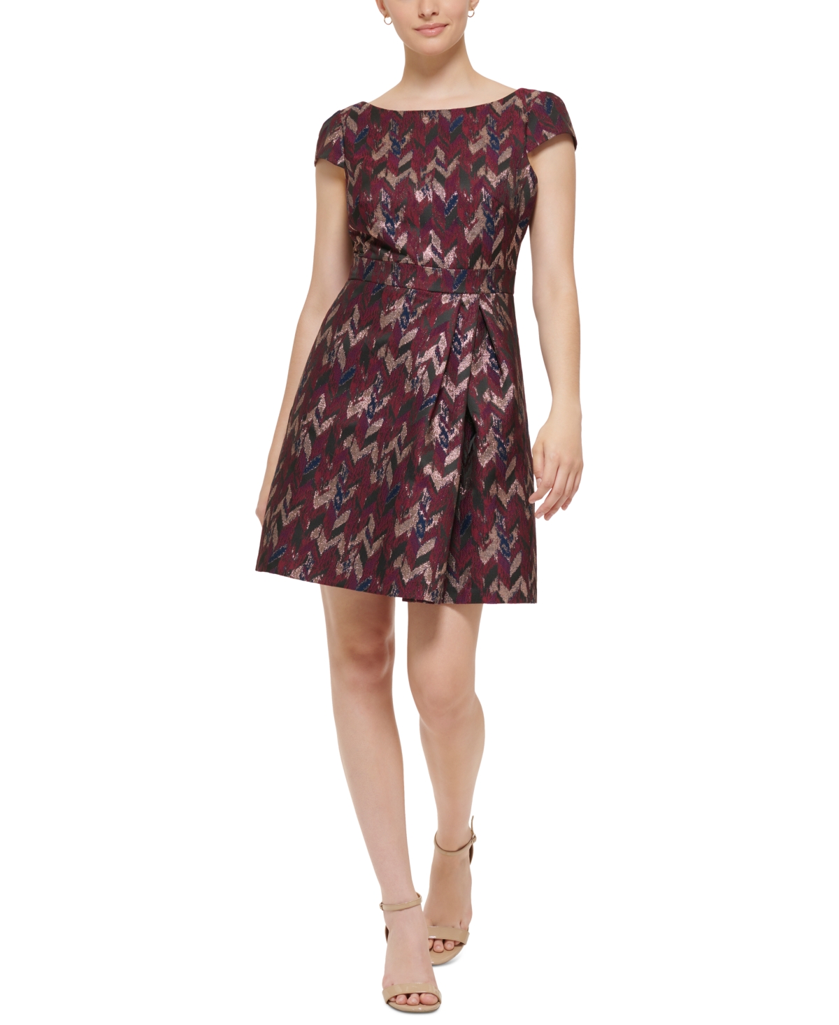 Vince Camuto Petite Metallic-Print Fit & Flare Dress