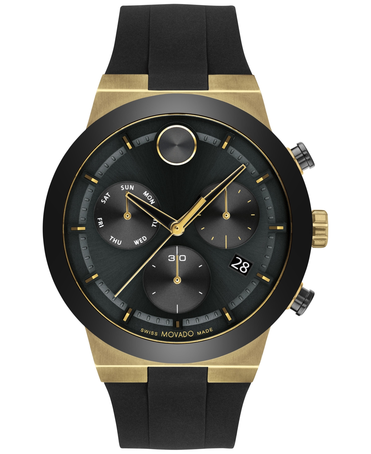 Movado Men's Swiss Chronograph Bold Fusion Black Silicone Strap Watch 45mm In Two-tone