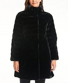Women's Petite Stand-Collar Faux-Fur Coat