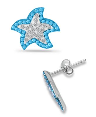 Crystal Star Fish Sterling Silver Stud Earrings