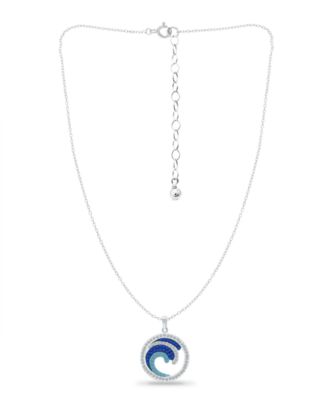 Crystal Ocean Waves Circle Pendant Sterling Silver Necklace