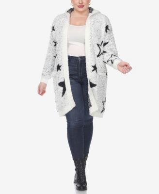 Plus Size Hooded Open Front Sherpa Sweater