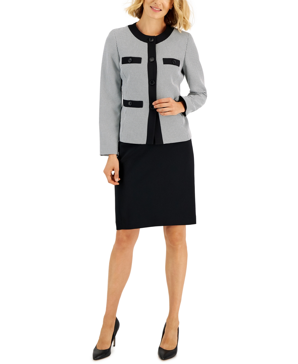 Le Suit Women's Houndstooth-Print Skirt Suit, Regular & Petite