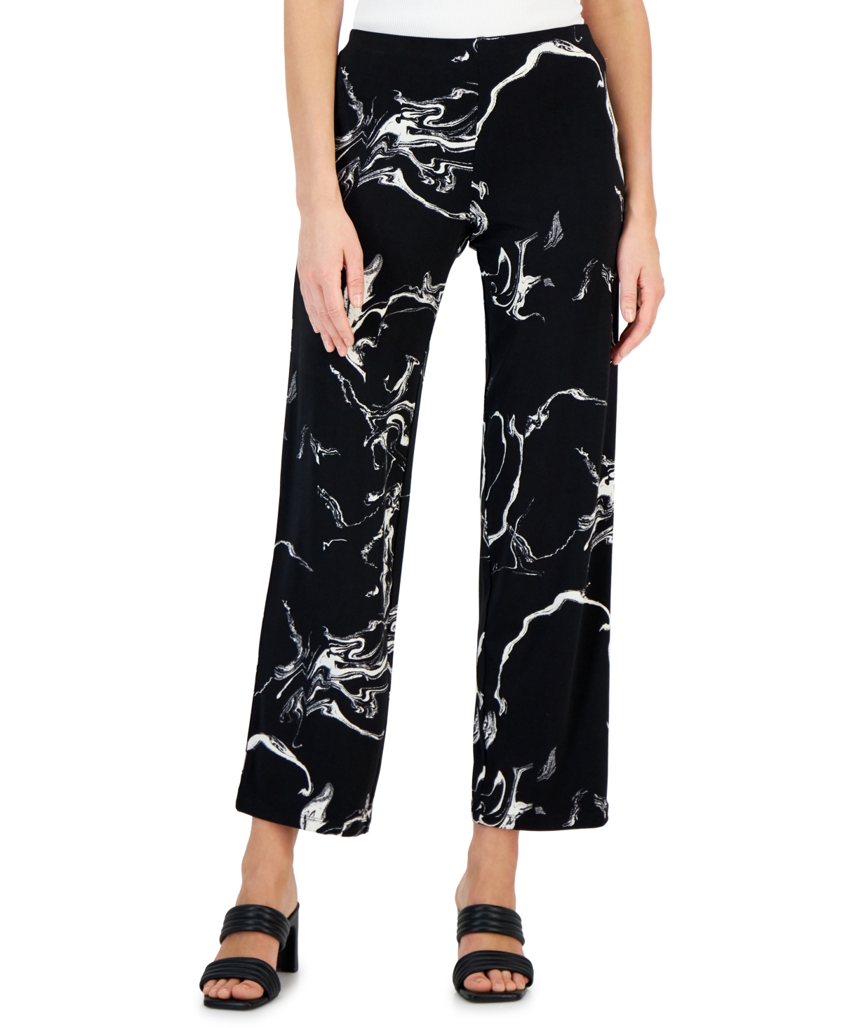 Alfani Women's Printed Wide-leg Pants, Created For Macy's In Black Marble