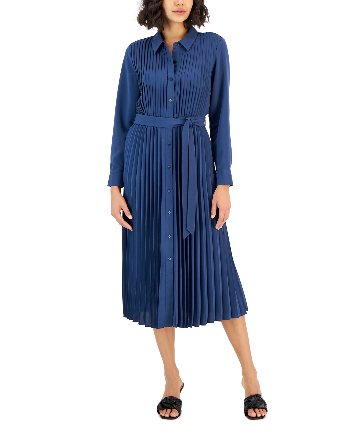 Alfani Women's Pleated Belted Midi Shirtdress, Created for Macy's