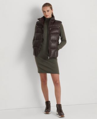 Lauren Ralph Lauren - Faux-Leather-Trim Merino Wool Sweater Dress