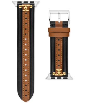 Tory Burch The Kira Black & Luggage Leather Strap For Apple Watch® 38mm/40mm/41mm  - Macy's