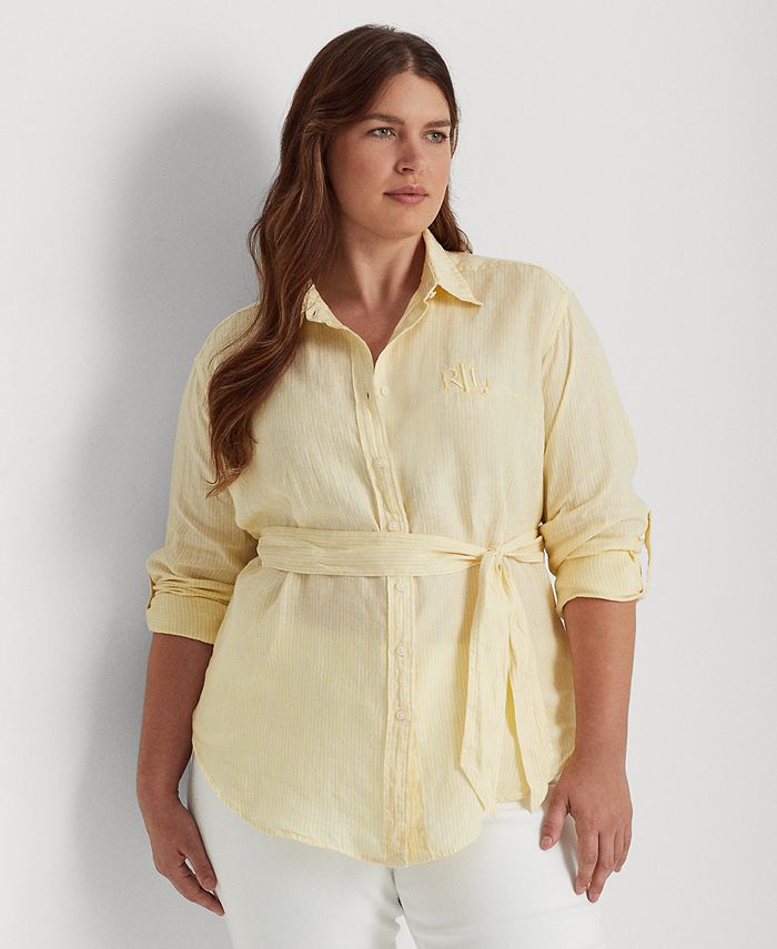 Lauren Ralph Lauren Plus-Size Striped Logo Linen Shirt & Reviews - Tops - Plus  Sizes - Macy's