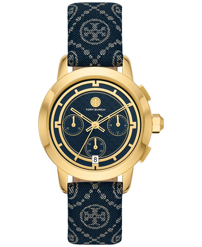 Tory Burch Women's Chronograph The Tory Navy Fabric & Ivory Leather Strap  Watch 37mm & Reviews - All Watches - Jewelry & Watches - Macy's