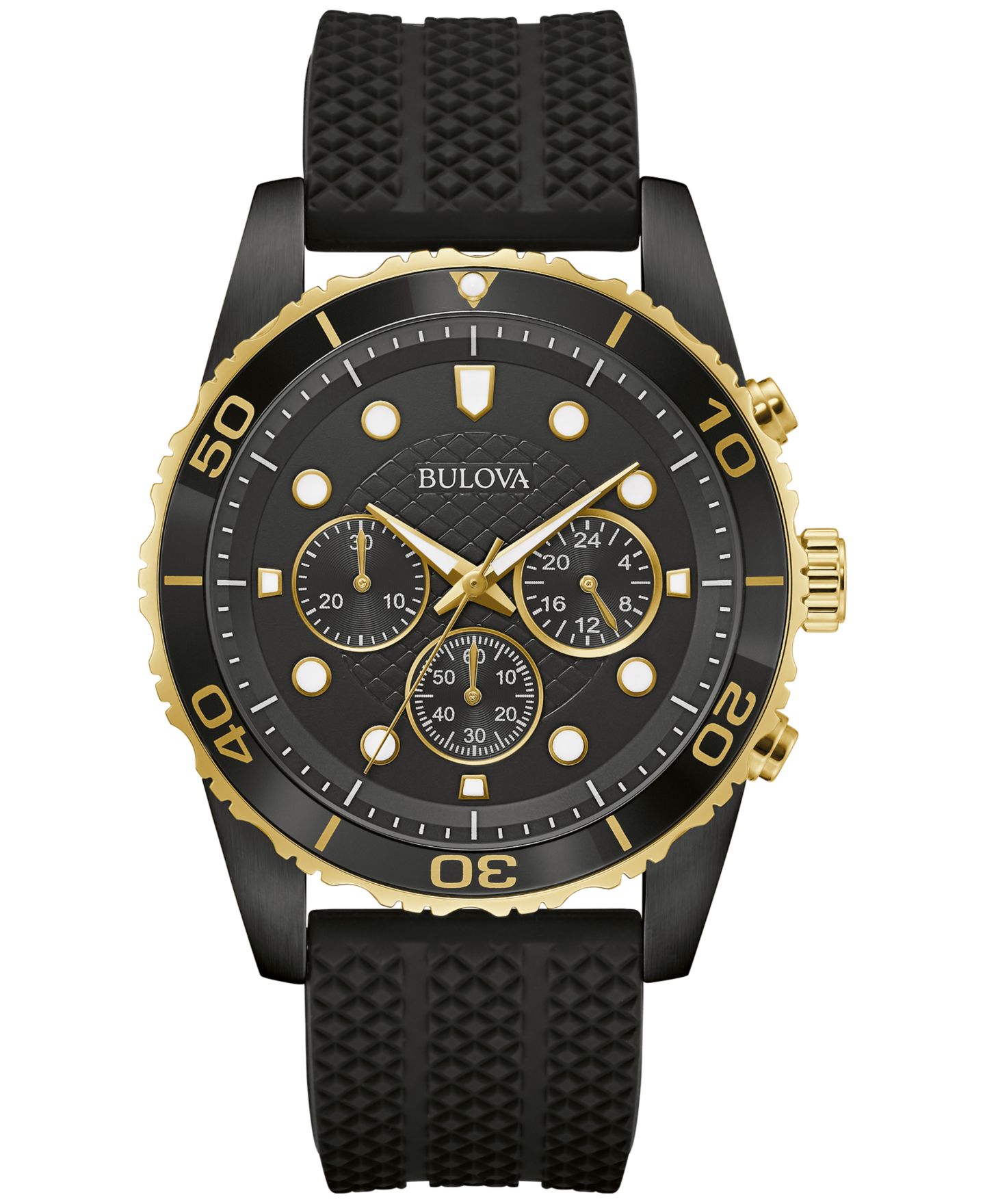 Мужские часы Bulova Chronograph Classic Black Silicone Strap Watch 43mm — фото 1