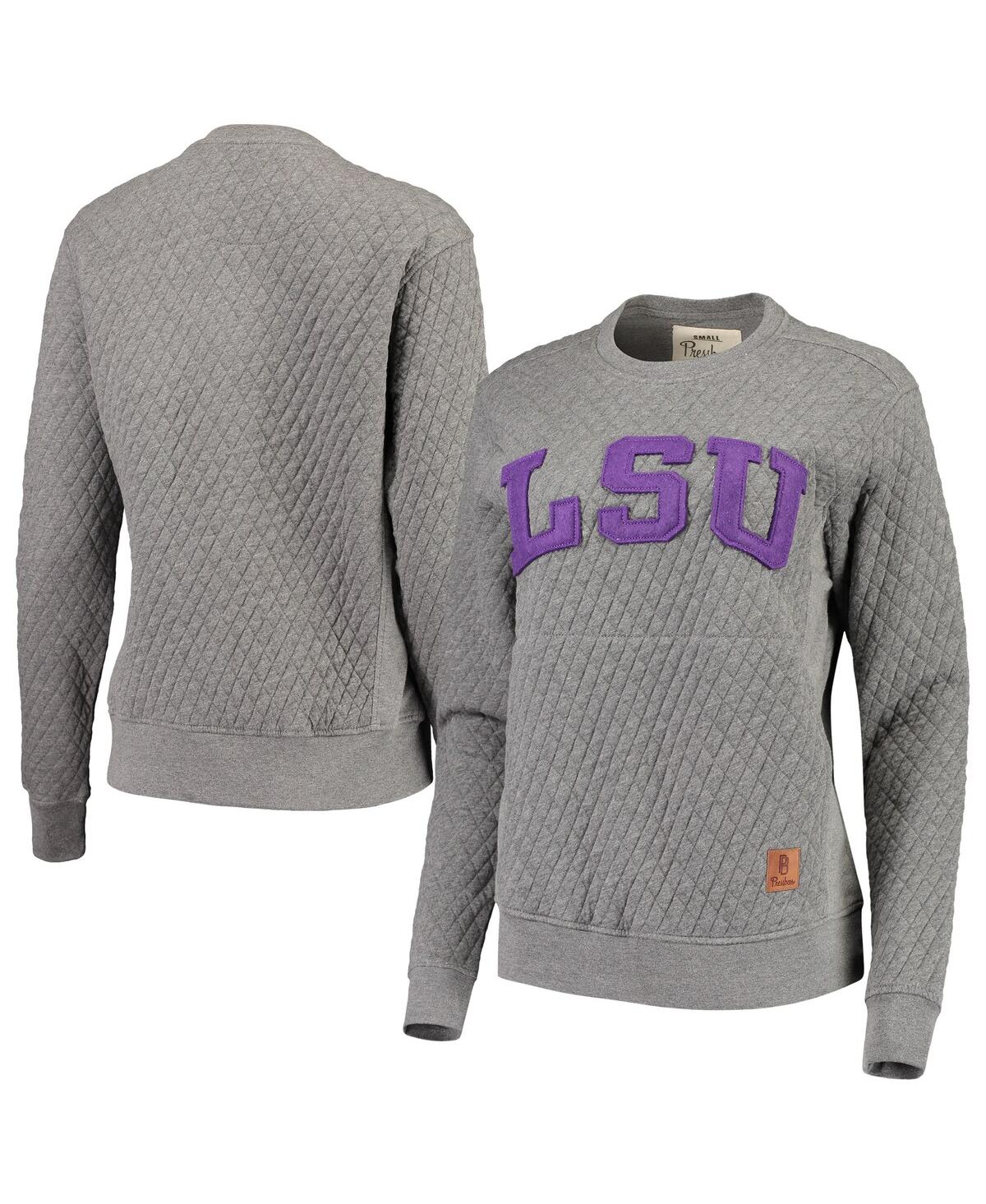 PRESSBOX WOMEN'S PRESSBOX HEATHERED GRAY LSU TIGERS MOOSE APPLIQUE QUILTED CREWNECK SWEATSHIRT 