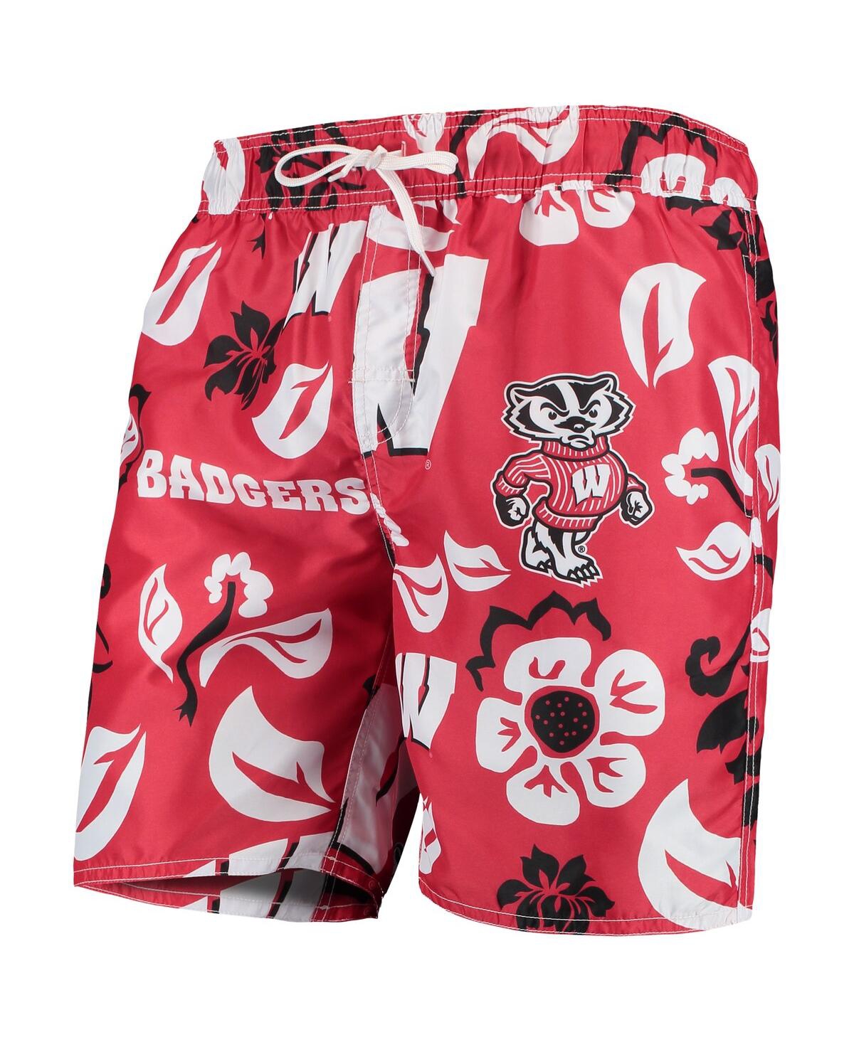 Shop Wes & Willy Men's  Red Wisconsin Badgers Floral Volley Swim Trunks