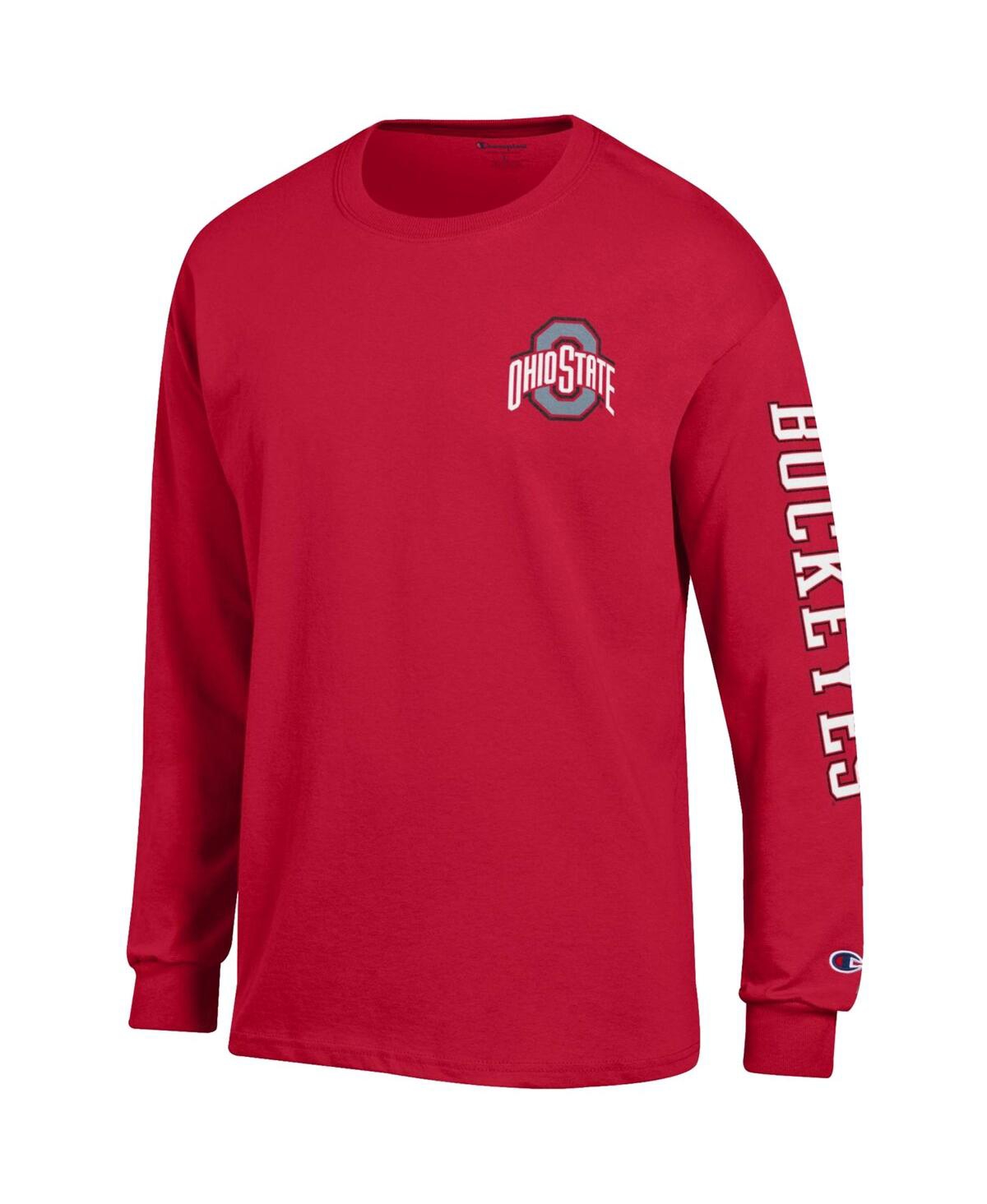 Shop Champion Men's  Scarlet Ohio State Buckeyes Team Stack 3-hit Long Sleeve T-shirt