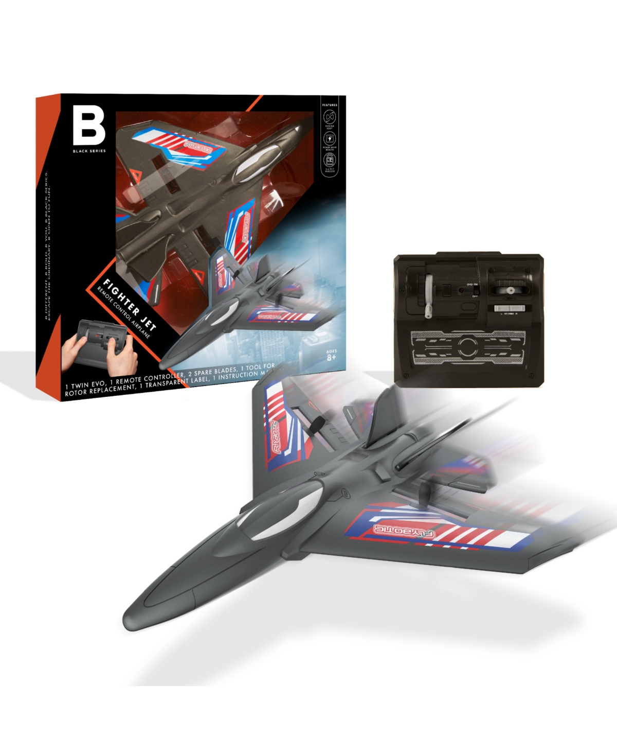 Black Series Fighter Jet Remote Control Airplane 6 Piece Set with Built