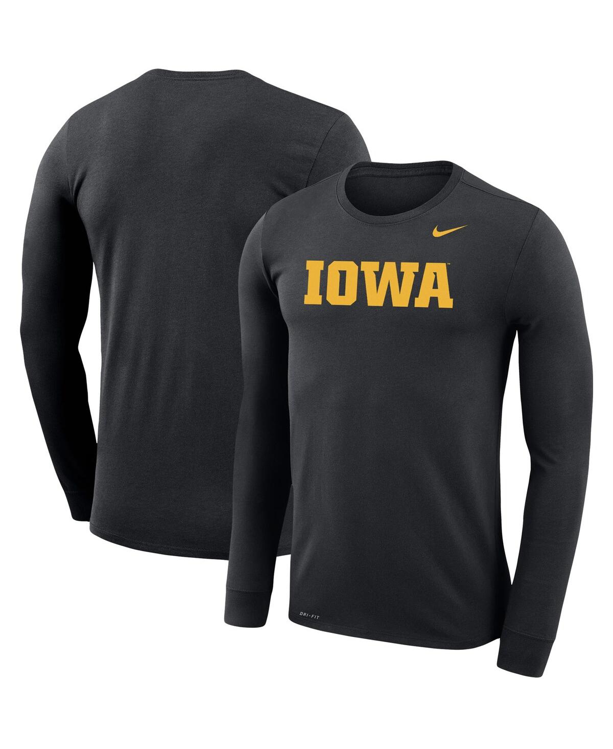 Men's Nike Black Iowa Hawkeyes School Wordmark Logo Performance Legend Long Sleeve T-shirt