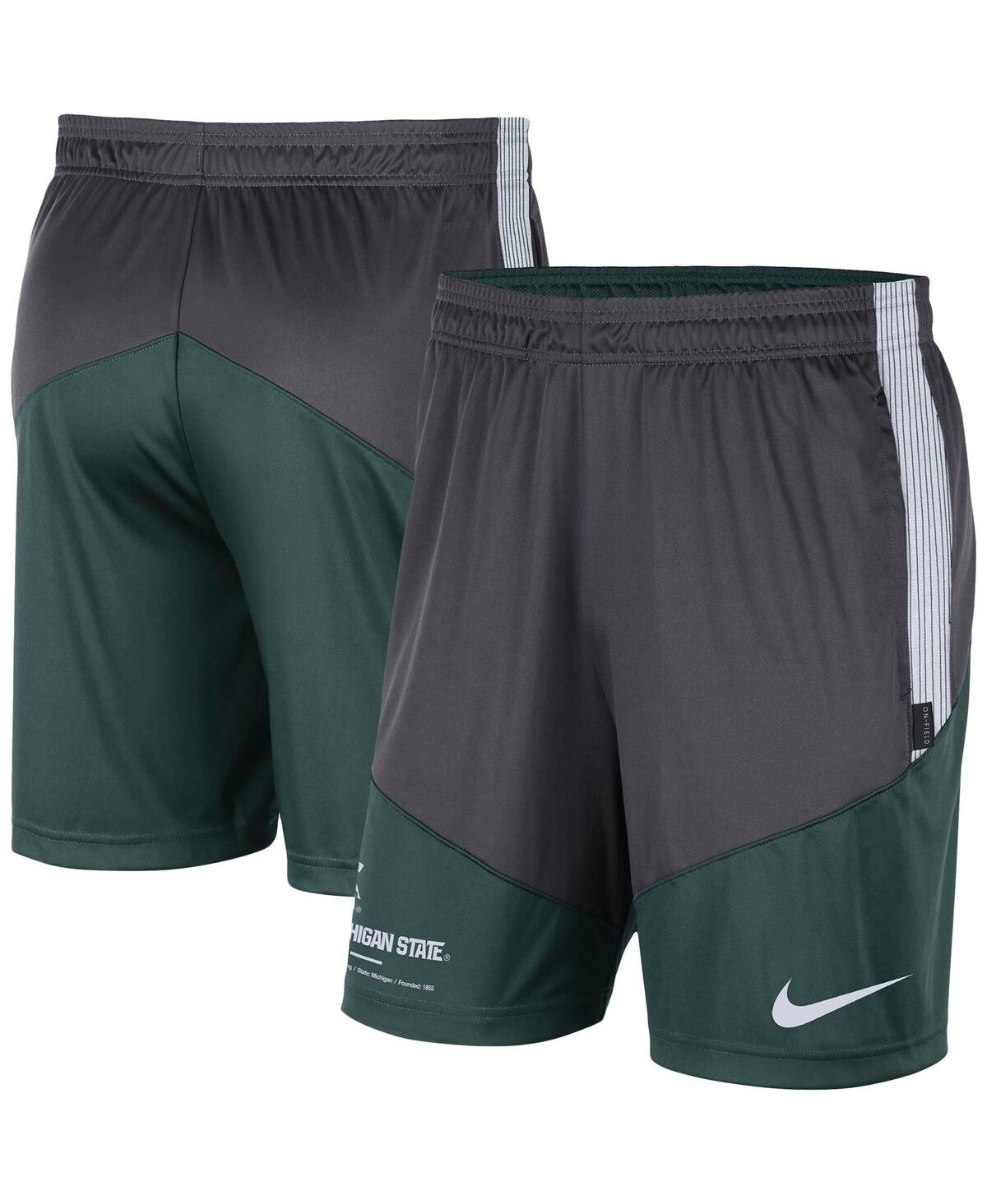 NIKE MEN'S NIKE CHARCOAL AND GREEN MICHIGAN STATE SPARTANS TEAM PERFORMANCE KNIT SHORTS 