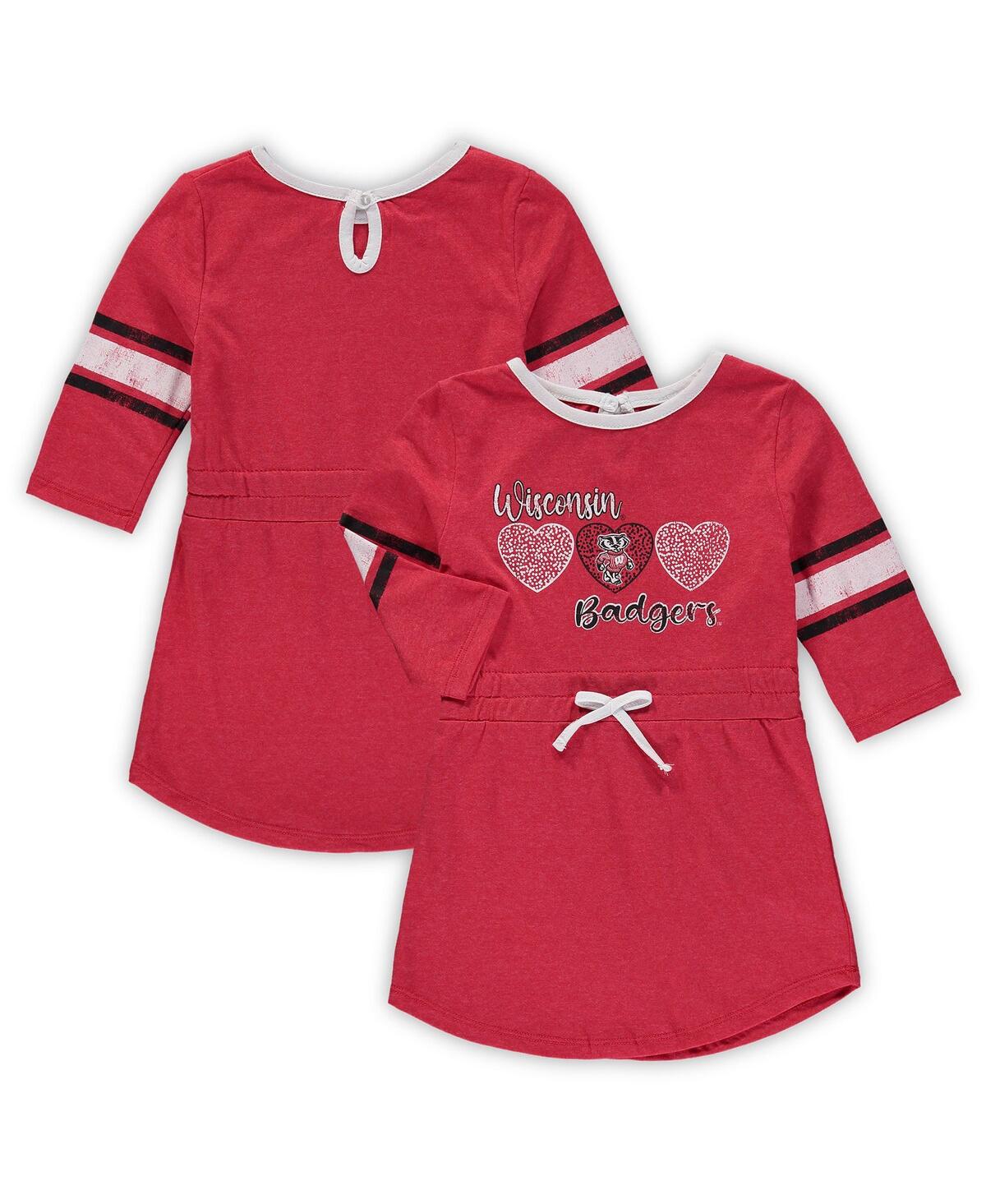 Colosseum Babies' Toddler Girls  Heathered Red Wisconsin Badgers Poppin Sleeve Stripe Dress