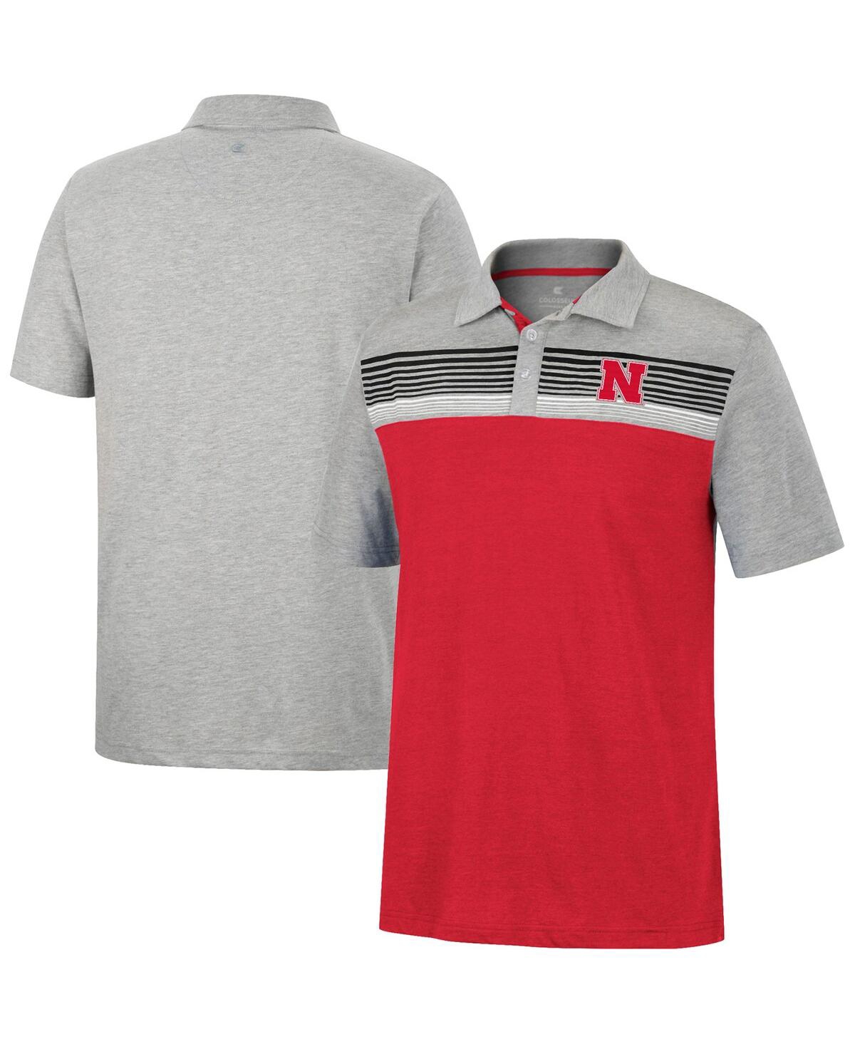 Colosseum Men's  Scarlet, Heathered Gray Nebraska Huskers Caddie Polo Shirt In Scarlet,heathered Gray