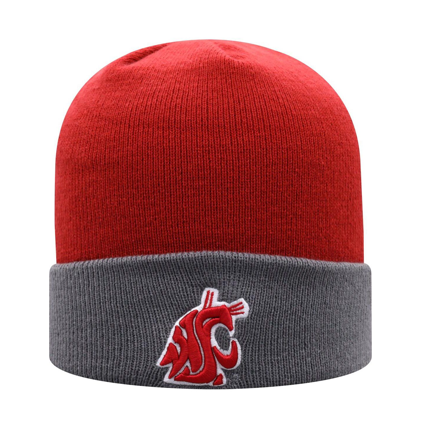 Мужская шапка Top of the World Crimson, Gray Washington State Cougars Core 2-Tone Cuffed Knit Hat — фото 2
