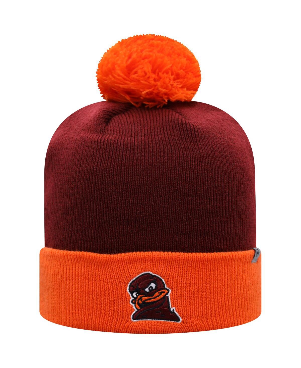 Top Of The World Men's  Maroon And Orange Virginia Tech Hokies Core 2-tone Cuffed Knit Hat With Pom In Maroon,orange