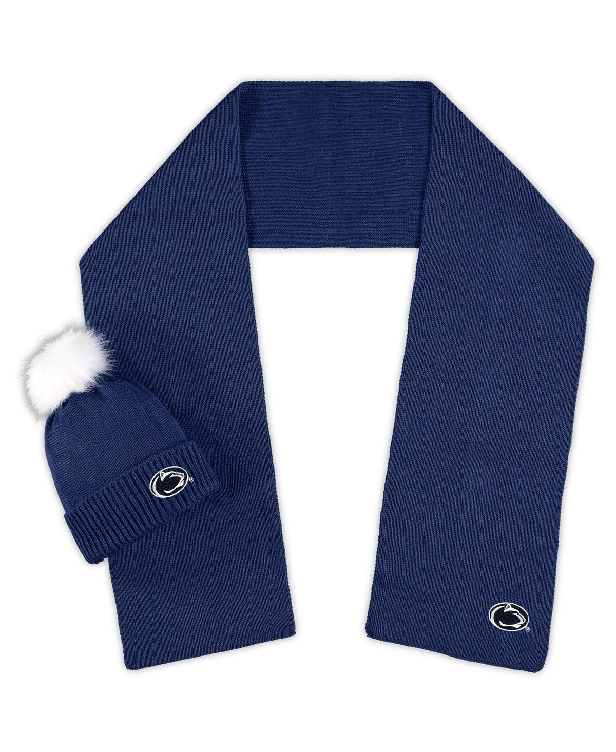 ZOOZATZ WOMEN'S PENN STATE NITTANY LIONS SCARF AND CUFFED KNIT HAT WITH POM SET