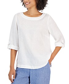 Women's Linen Cuffed-Sleeve Top, Created for Macy's