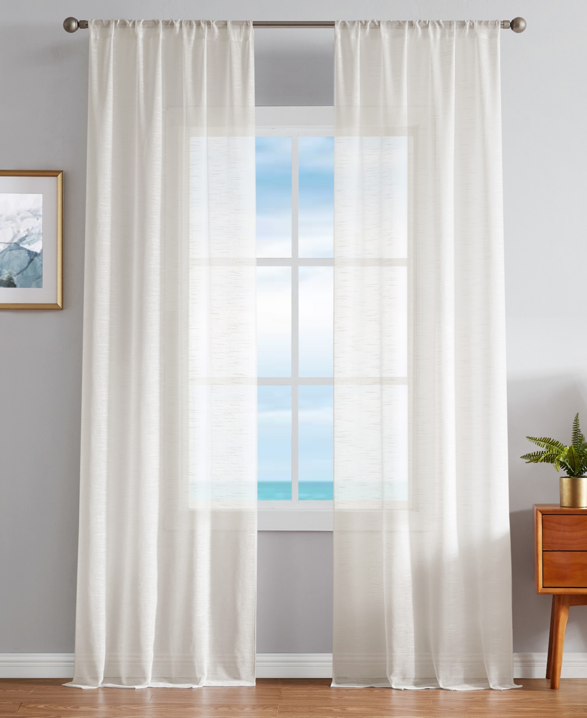 Nautica Erasmus Sheer Rod Pocket Window Curtain Panel Pair, 38