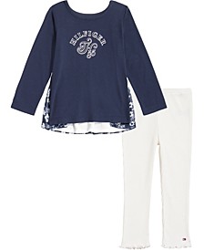 Toddler Girls Jersey and Georgette Floral Tunic and Ribbed Leggings, 2 Piece Set