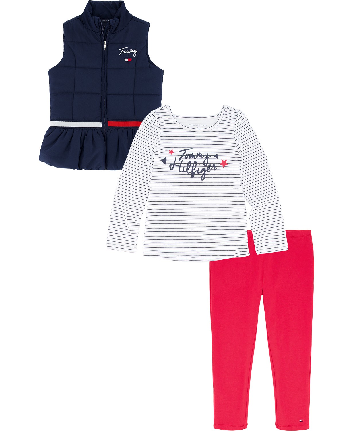 Baby Girls Quilted Signature Vest, T-shirt and Leggings, 3 Piece Set